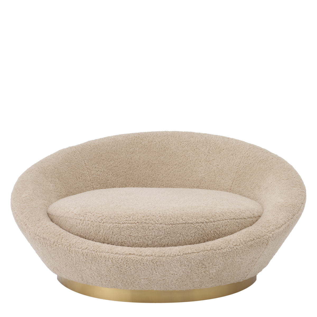 Duardo Karamel Rengi yuvarlak metal ayaklı teddy kumaşlı rahat loveseat, modern tasarım, konfor için ideal.