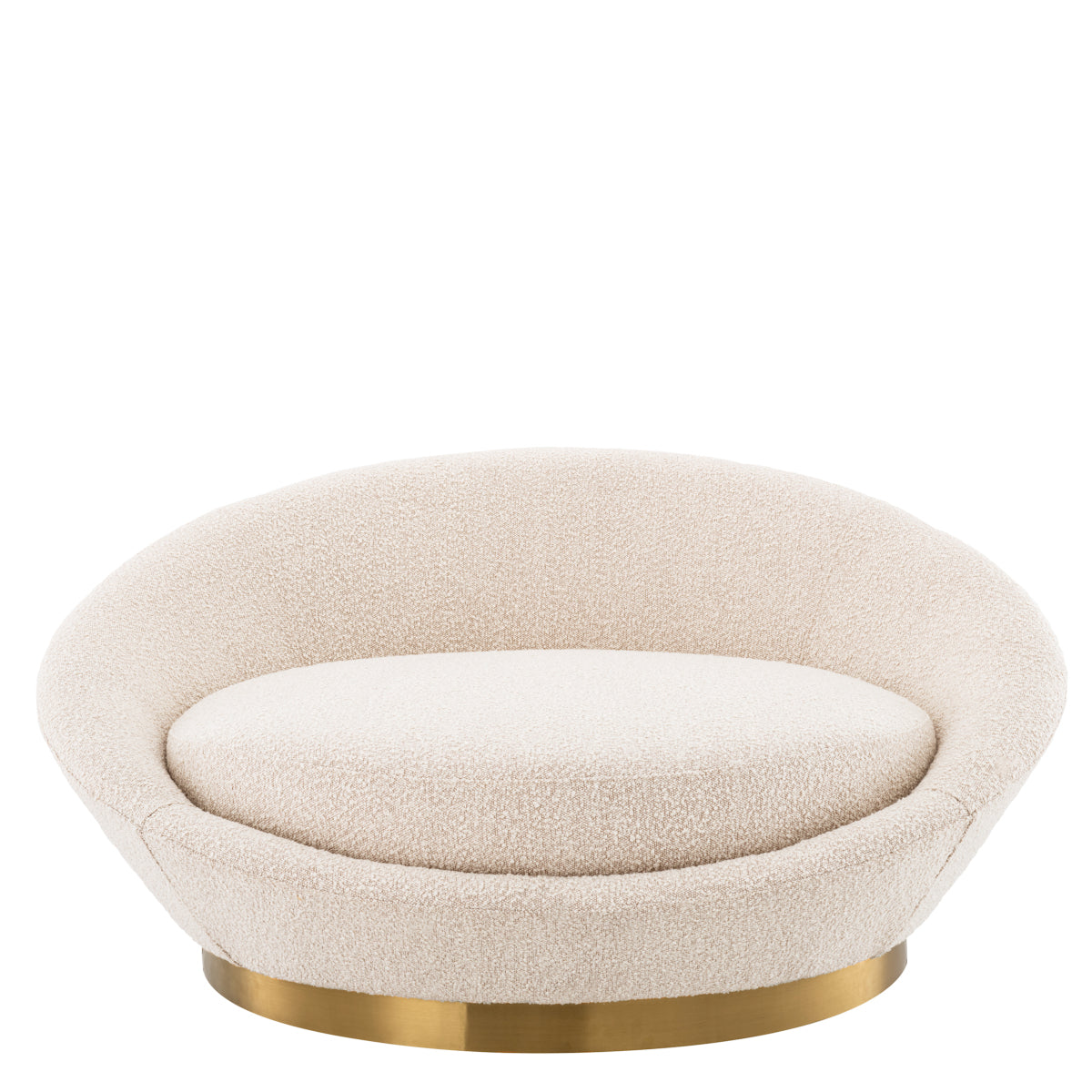 Duardo gold footed round loveseat with beige teddy fabric, 150x150cm, 68cm height, soft and stylish design.