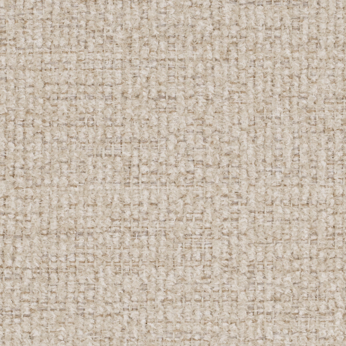 Beige chenille fabric texture close-up, showcasing soft, woven details for upholstery.