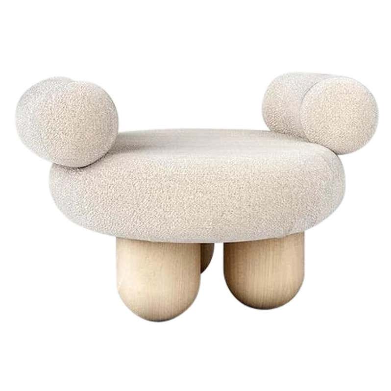 Kollu Teddy Bukle Kumaşlı Ahşap Huş Ayaklı Puf