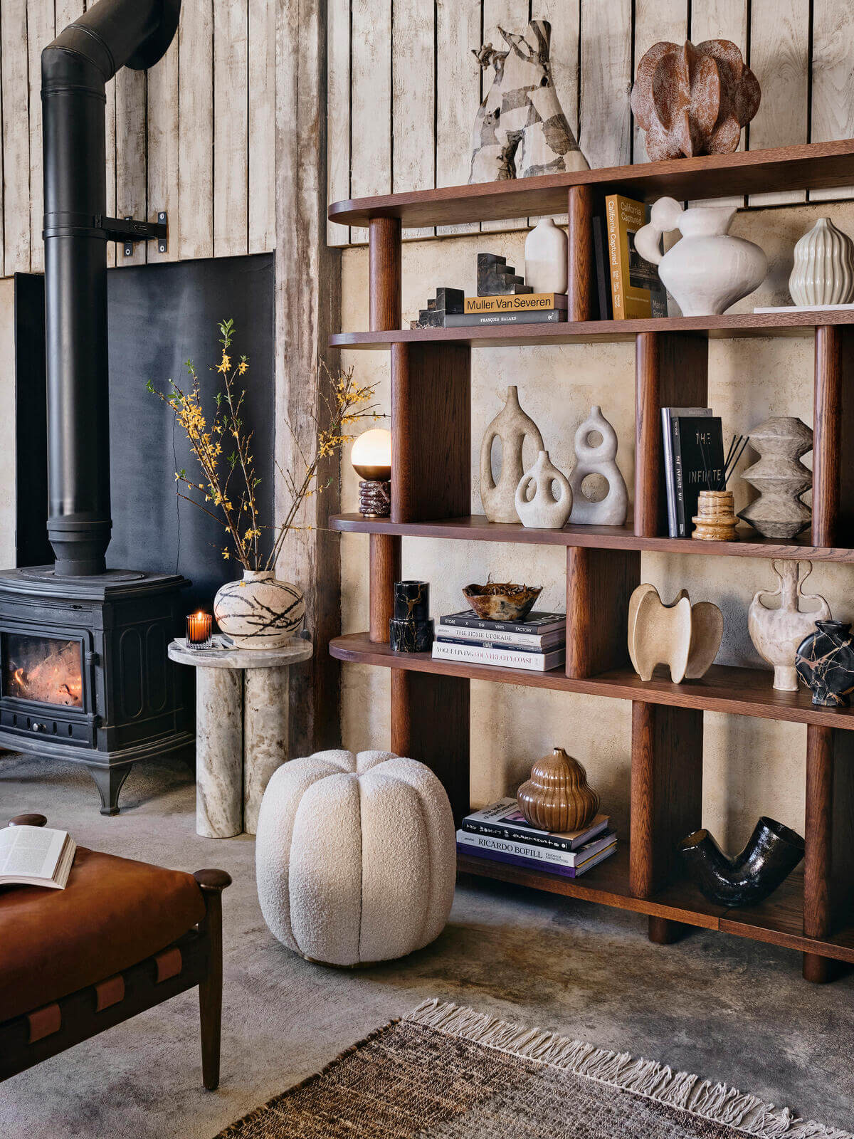 Teddy Buklet Kumaşlı Gold Ayaklı Balkabağı Puf