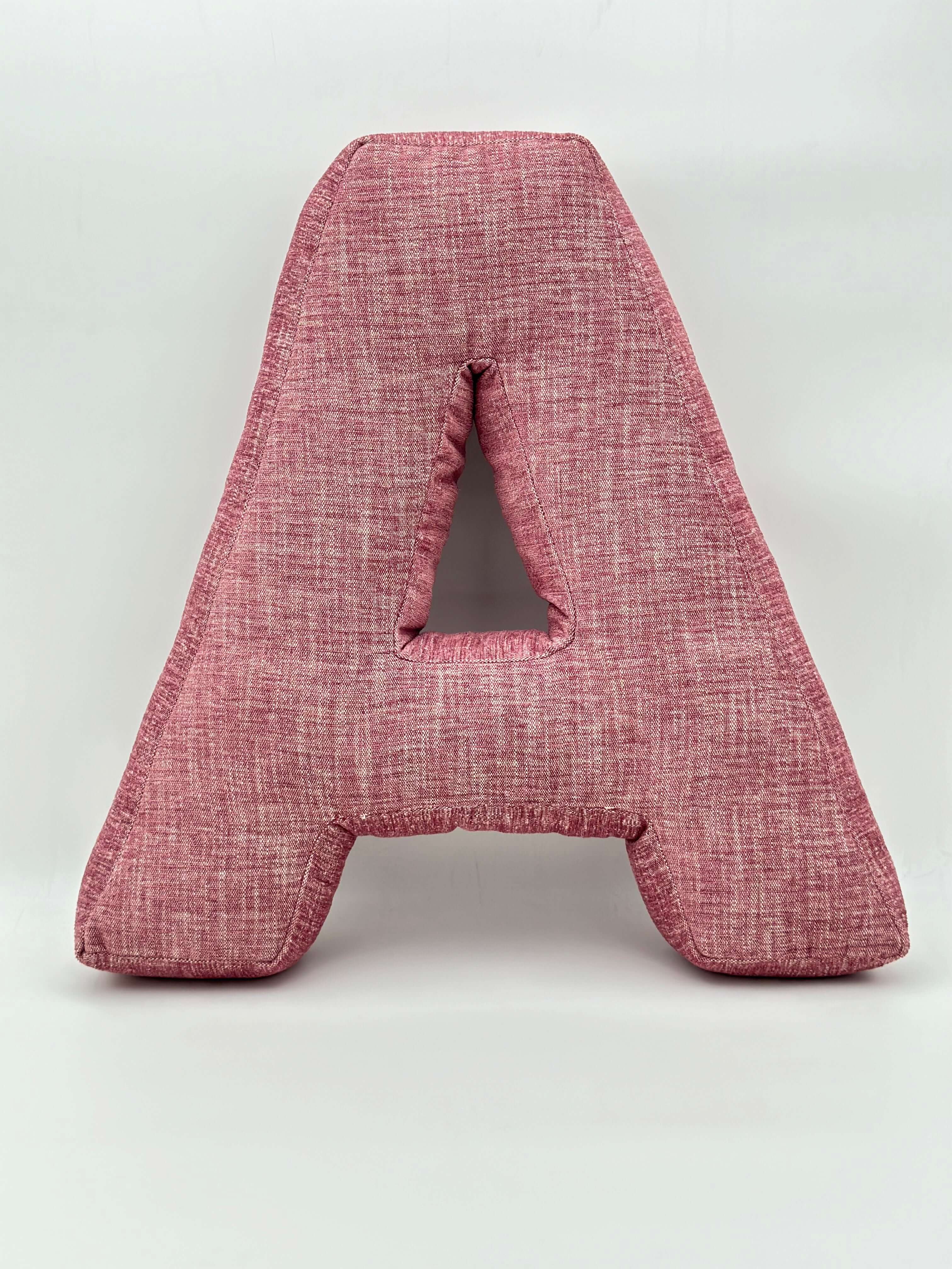 A HARFİ YASTIK AÇIK KIRMIZI KETEN KUMAŞLI KİŞİYE ÖZEL HEDİYE HARF KIRLENT