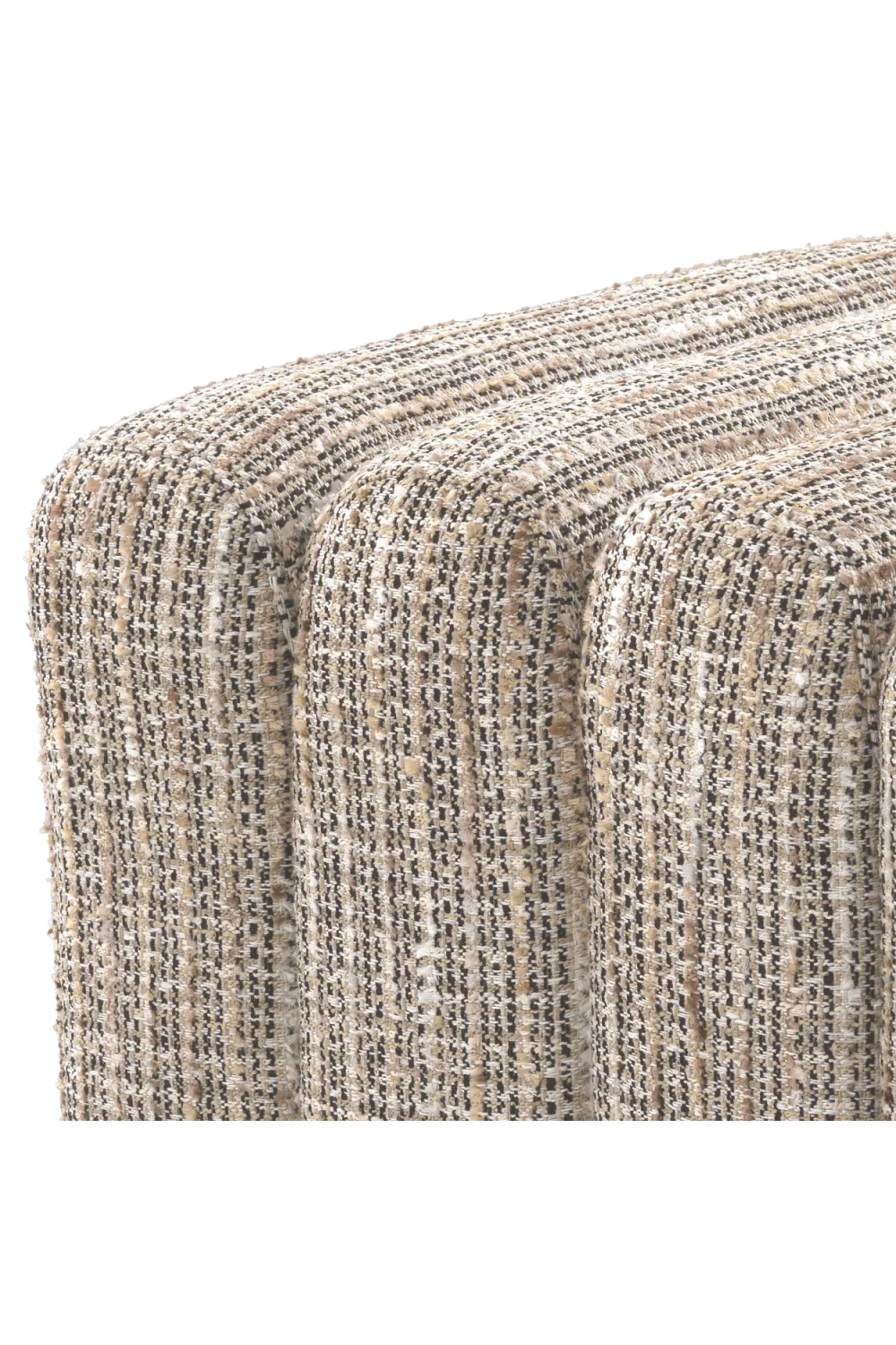 Kare puf detayları, kahverengi keten kumaş, aşınma direnci 75000 martendir, modern oturma alanları için.