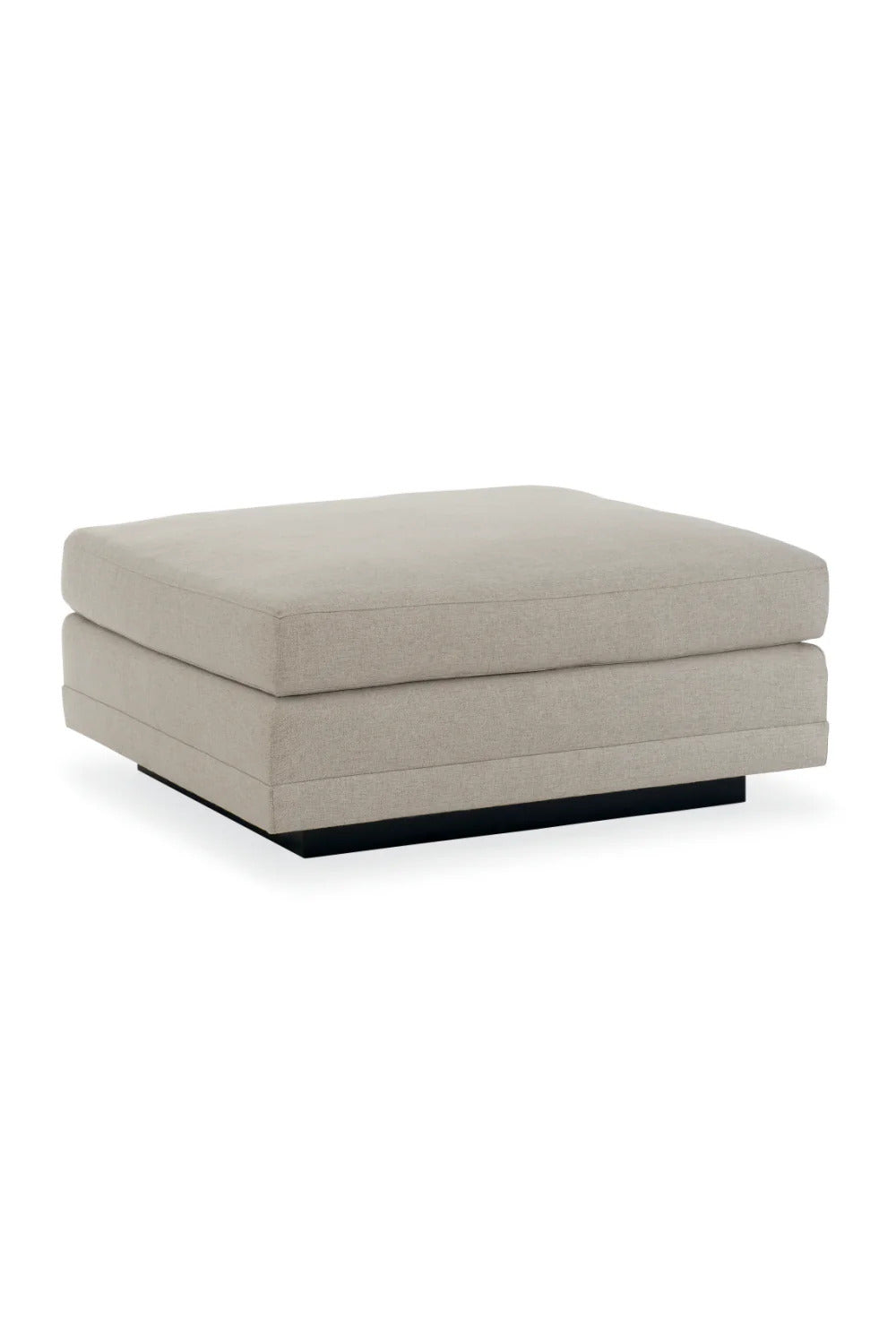 Caracole square pouf with open brown linen fabric and black wooden legs, dimensions 90x90x45 cm.
