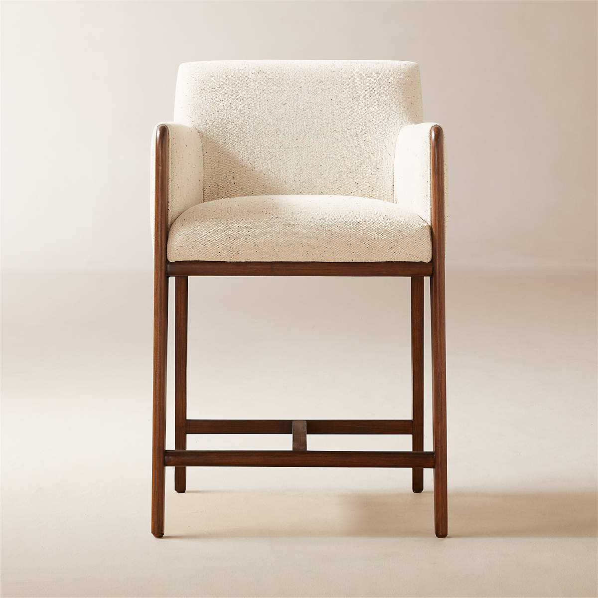 Casa Beyaz Keten Kumaşlı Kollu Ahşap Ceviz Rengi Bar Sandalyesi, 59x59x95 cm, şık ve konforlu tasarım