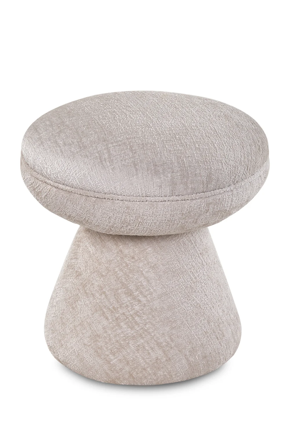 Cusco krem rengi şönil kumaş yuvarlak puf, 45x45 cm ölçülerinde, dayanaklı kumaş ile şık oturma alanı.