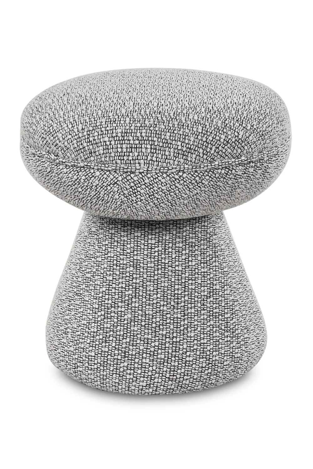 Cusco koyu gri bukle kumaşlı yuvarlak puf, modern tasarım, 45x45 cm ölçülerde, aşınma direnci 75000 martindir.