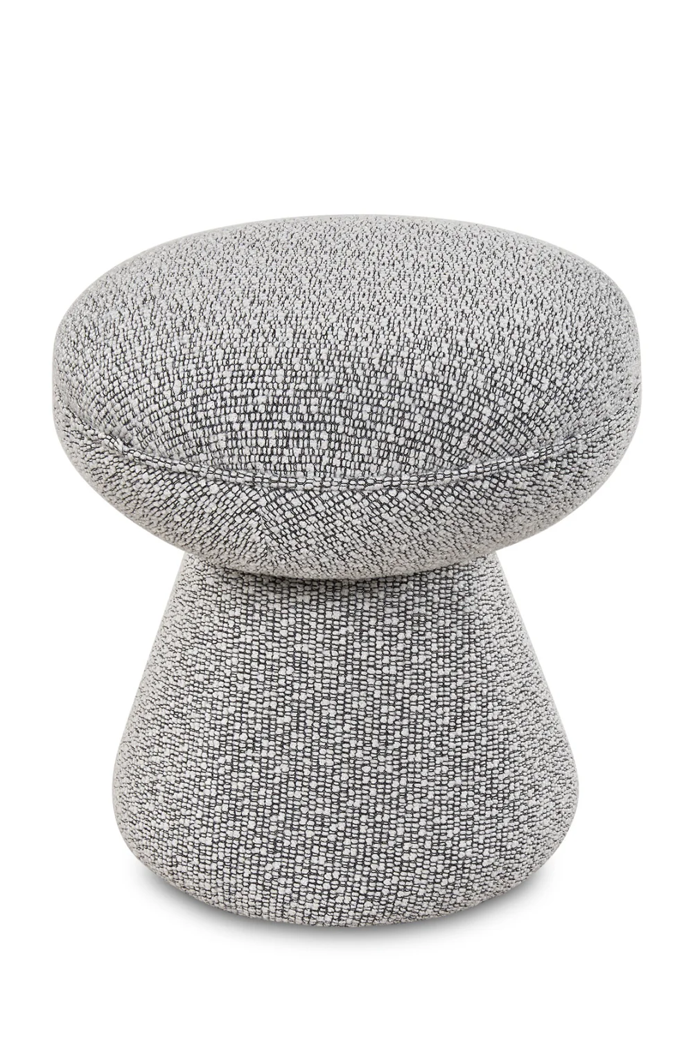 Cusco koyu gri bukle kumaşlı yuvarlak puf, 45x45 cm ölçülerle şık ve konforlu oturum alanı.