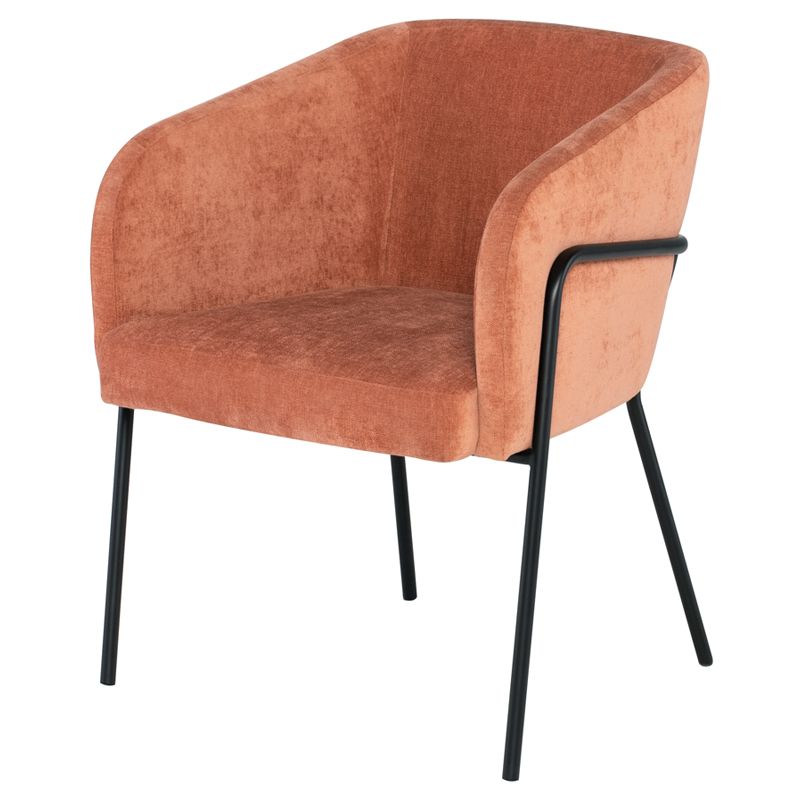 Estella somon rengi kadife kumaşlı metal ayaklı koltuk, modern tasarım, 60x59x80 cm ölçüler.