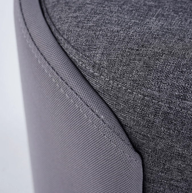 Gri Keten Kumaşlı Yuvarlak Mini Sırtlı Kavisli Puf