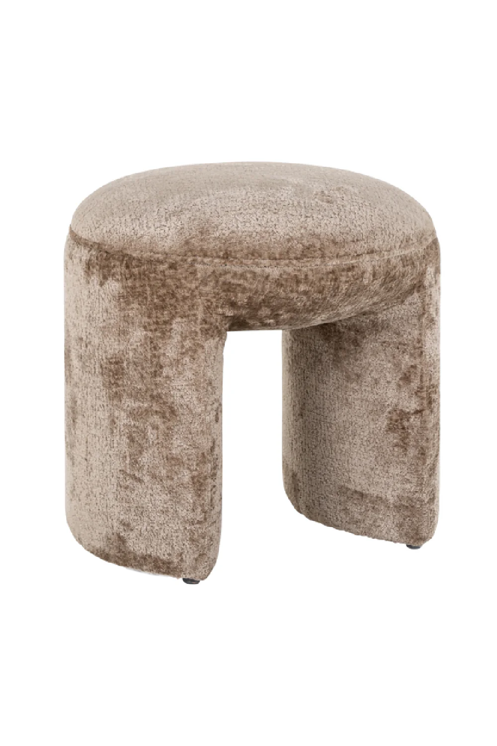 Fargo kahverengi şönil kumaşlı yuvarlak puf, 45 cm ölçülerle, modern ve şık dekorasyon için ideal.