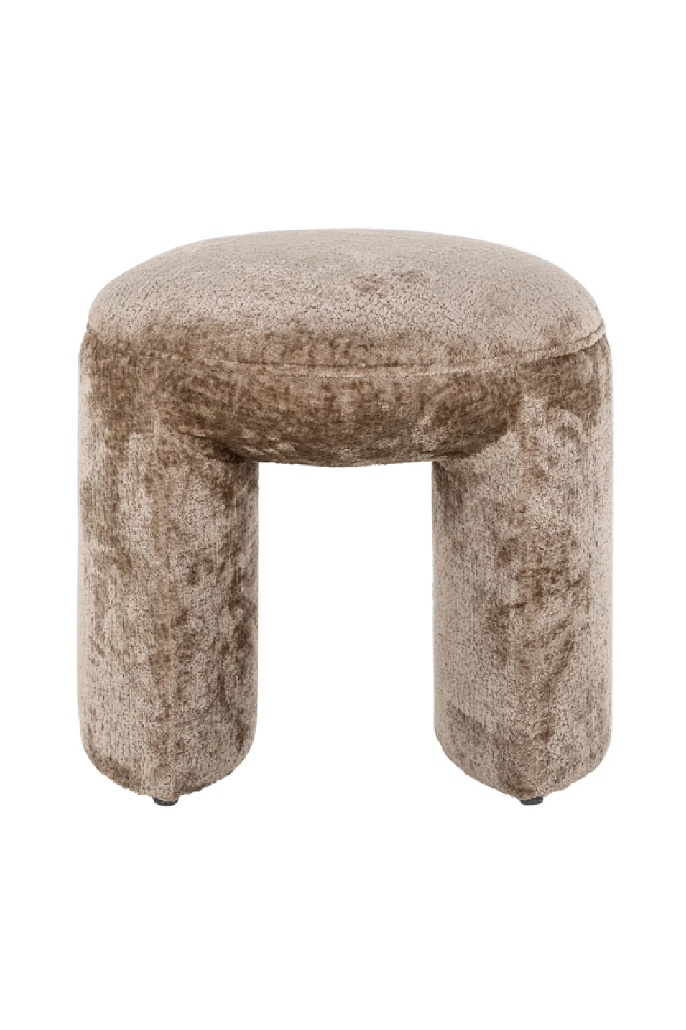 Fargo kahverengi şönil kumaşlı yuvarlak puf, 45x45x45 cm, yüksek aşınma direnci ile şık oturma alanı eşyası.