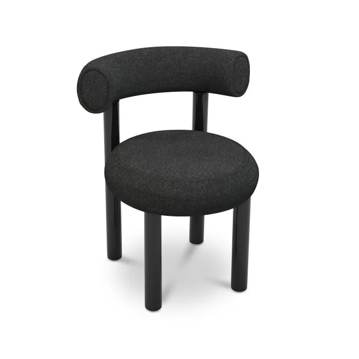 Fat antrasit keten kumaşlı metal ayaklı sırt balinli sandalye, modern tasarım, konforlu oturum. Ölçüler: 61x58x75 cm.