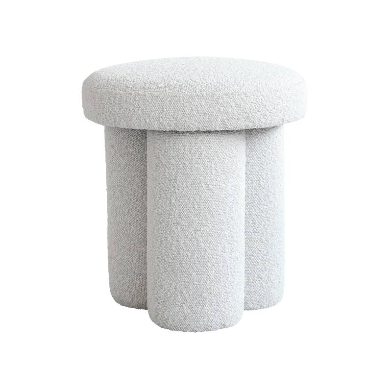 Yuvarlak beyaz teddy kumaşlı puf, 40x40x45 cm; şık ve dayanıklı tasarımıyla modern alanlar için ideal.
