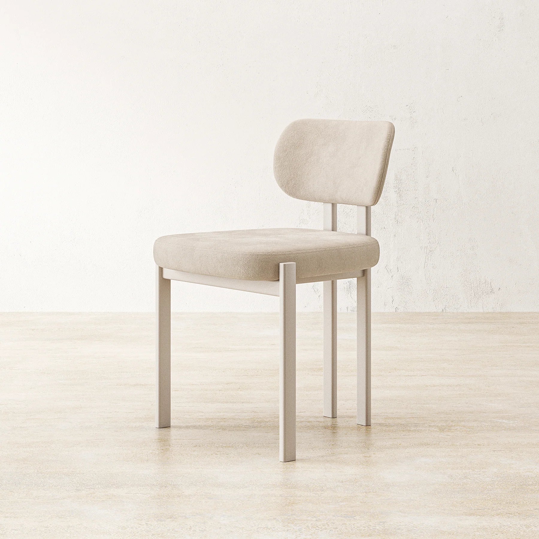 Franka beyaz süet kumaş döşemeli ahşap sandalye, modern tasarım, ölçüler: 51x54x78 cm, oturum yüksekliği: 45 cm.
