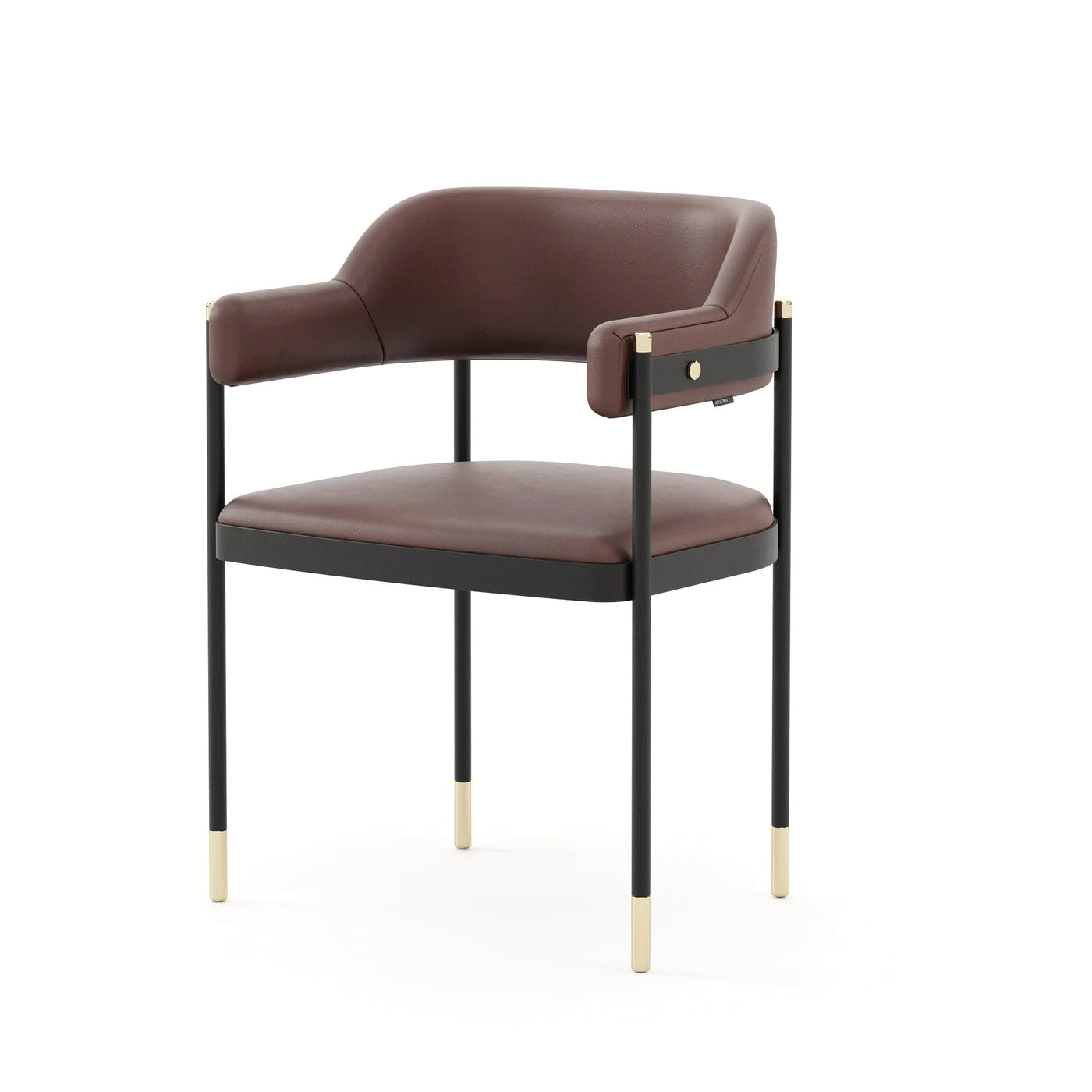 Further Bordo Suni Deri Metal Ayaklı Sandalye, modern tasarım, pirinç detayları, konforlu oturum.