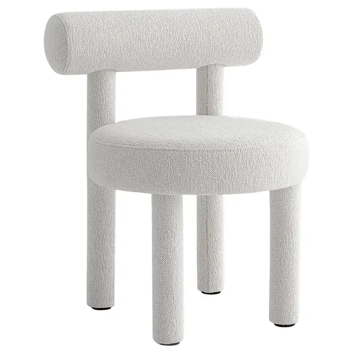 Gropius Beyaz Keten Yuvarlak Sandalye, 57x57 cm ölçülerle, 25000 martind aşınma direnci.