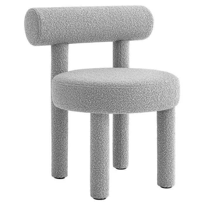 Gropius Gri Teddy Buklet yuvarlak formlu sandalye, 57x57x74 cm, 25000 martind aşınma direnci.