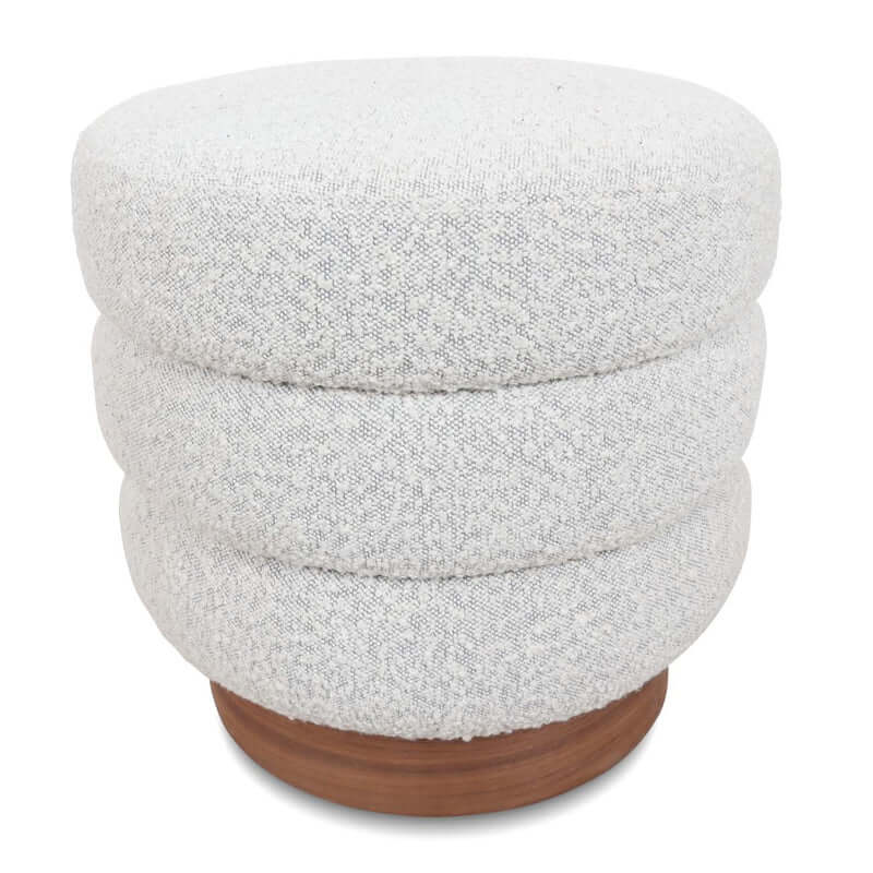 Teddy Buklet Kumaşlı Ahşap Ayaklı Boğumlu Puf