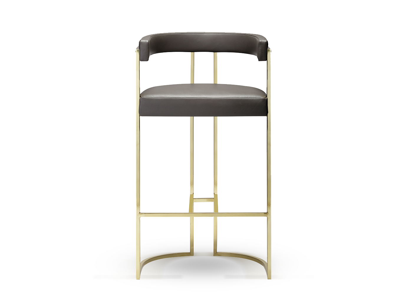 Julius Gri metal altın kaplama bar sandalyesi, suni deri kumaşlı, modern tasarım, 101 cm yüksekliğinde.
