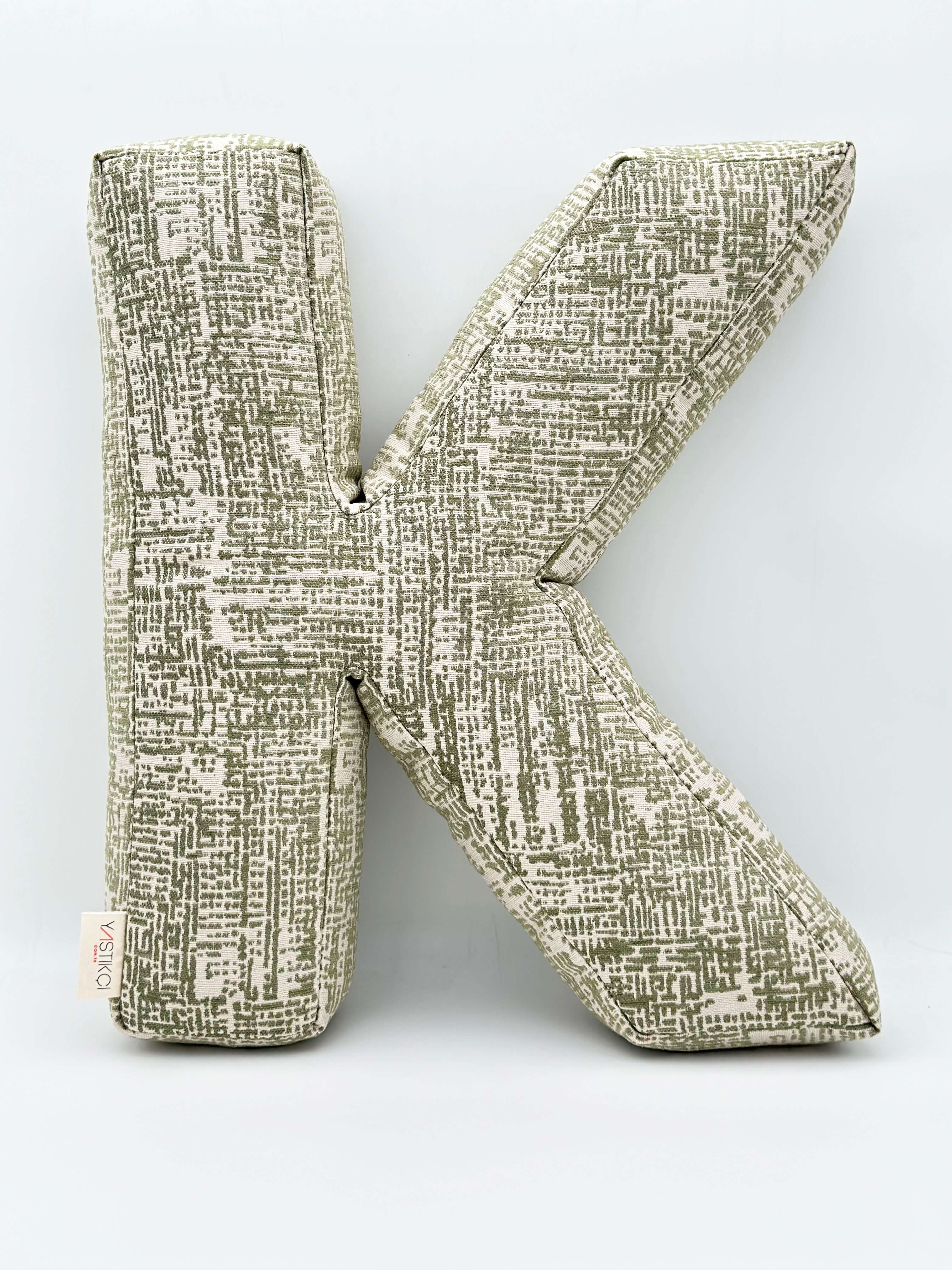 K HARFİ YASTIK YEŞİL KETEN KUMAŞLI KİŞİYE ÖZEL HEDİYE HARF KIRLENT