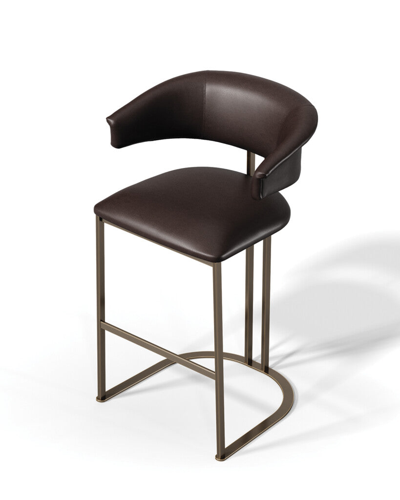 Kyo bar sandalyesi, eskitme metal kaplama, suni deri kol, oturum yüksekliği 65 cm, şık tasarım.