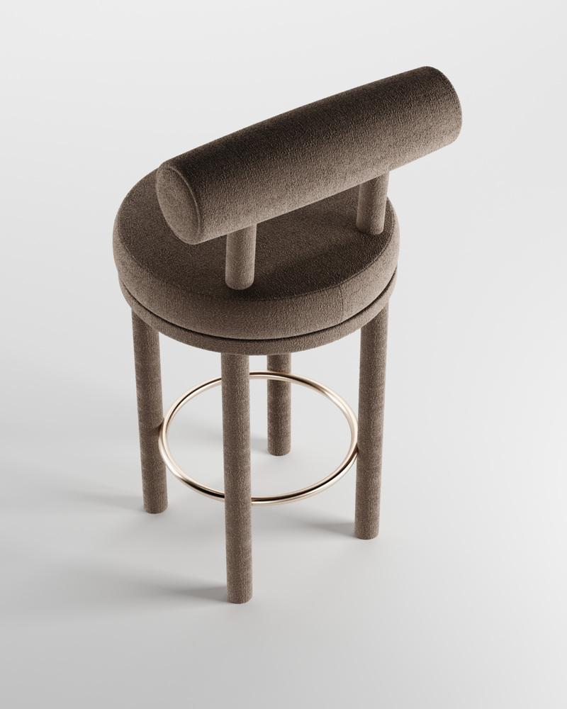 Moca vizon teddy bukle bar sandalyesi, metal detaylı, modern tasarım, yüksekliği 102 cm, oturum yüksekliği 65 cm.