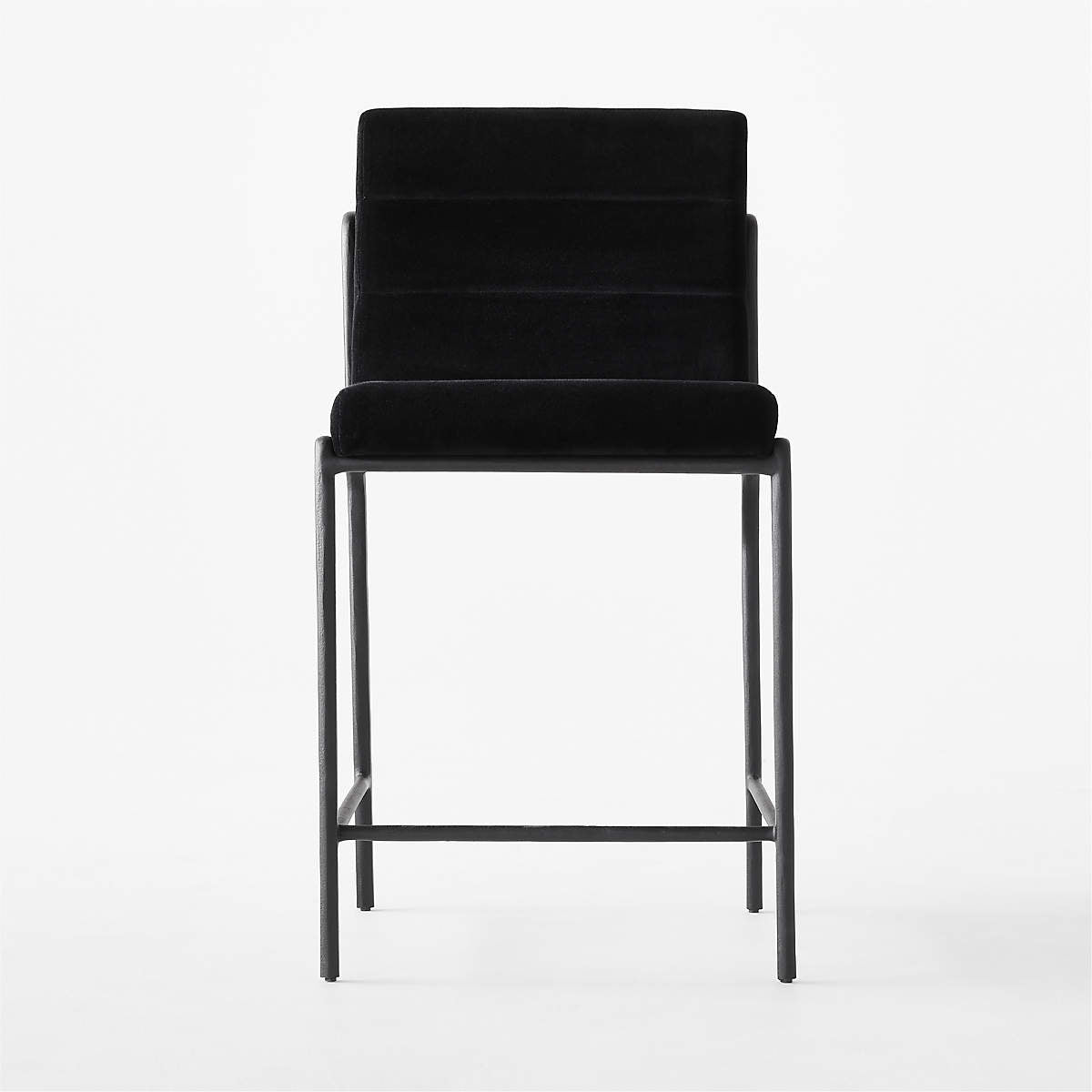 Nephi black velvet bar stool with black metal legs and seam detailing, height 93 cm, width 60 cm, modern design.