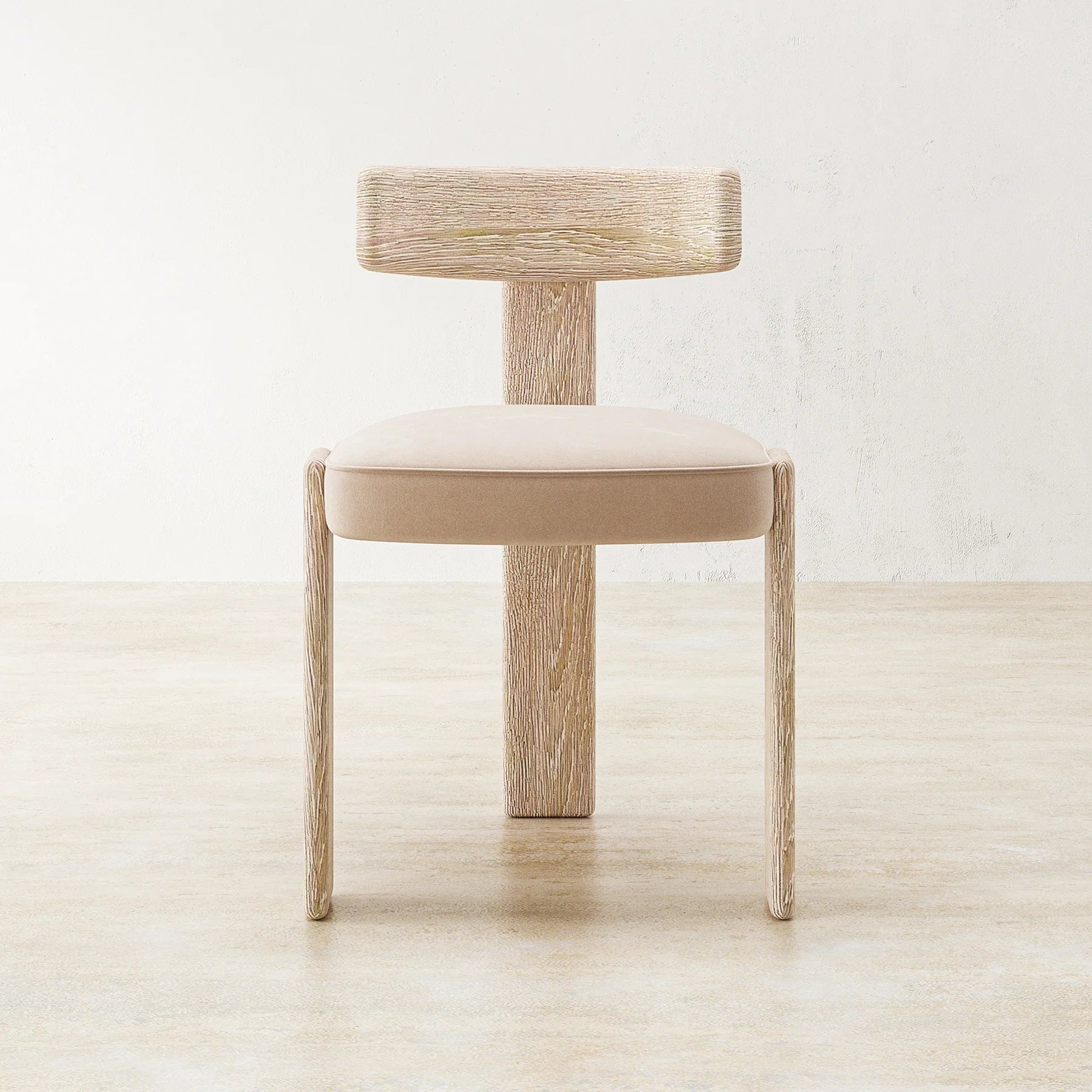 Nobu beige suede upholstered wooden chair with natural polished solid legs, dimensions 54x60x75 cm.