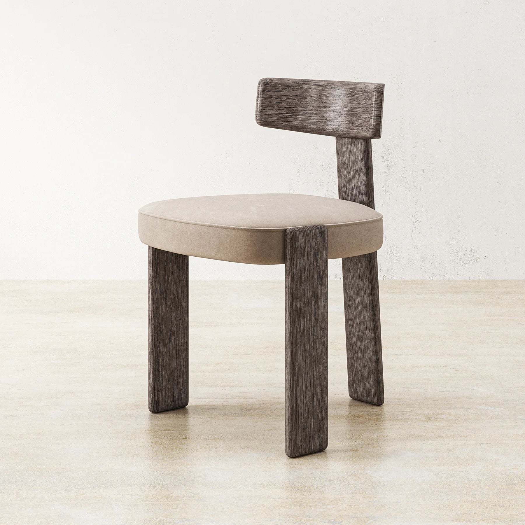 Nobu Vizon Rengi Süet Kumaşlı Sandalye, ahşap ceviz rengi ayak, modern tasarım, 54x60x75 cm ölçüler.