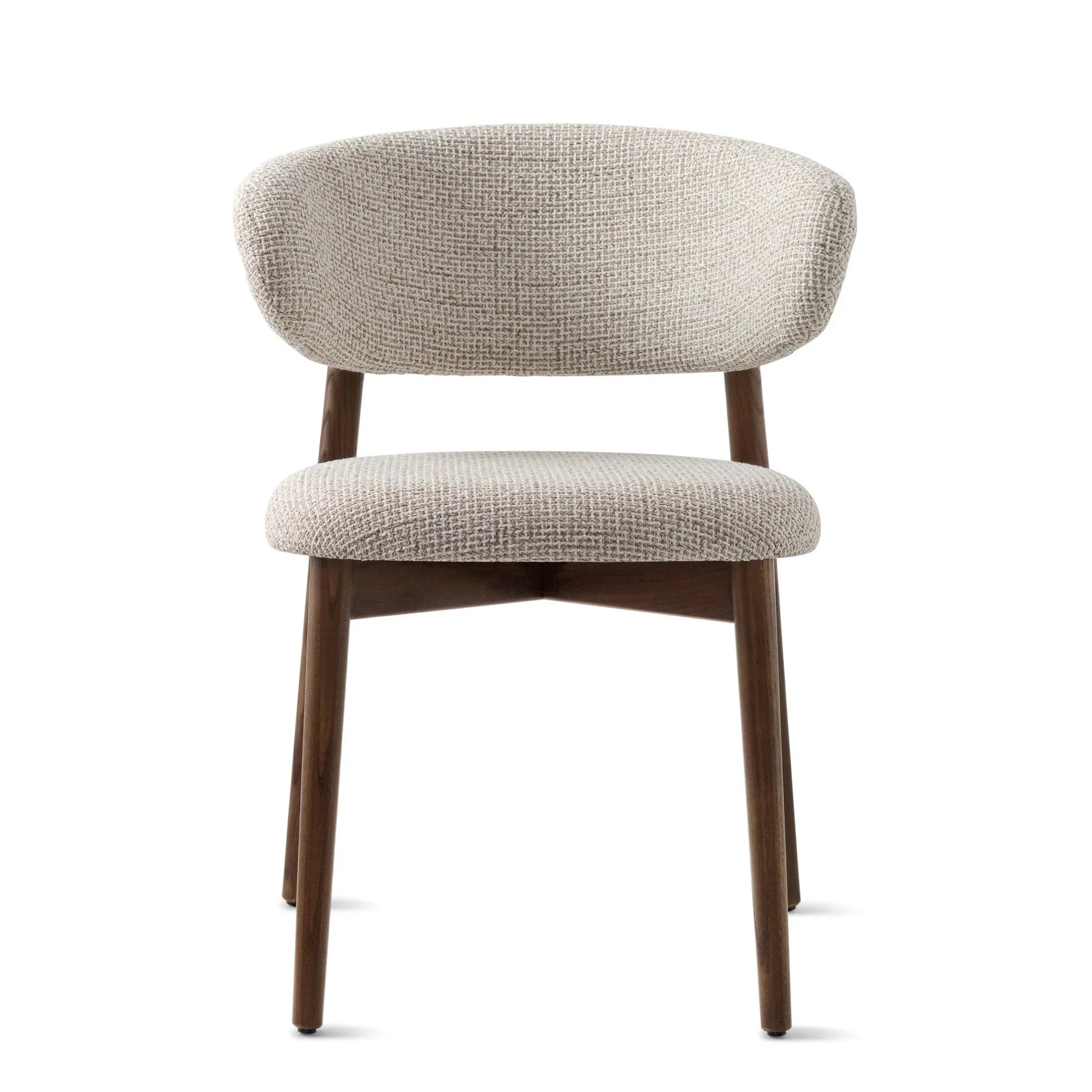 Oleandro Krem Keten Kumaşlı Ahşap Ceviz Rengi Sandalye, modern tasarım, 58x58x80 cm, rahat oturum.