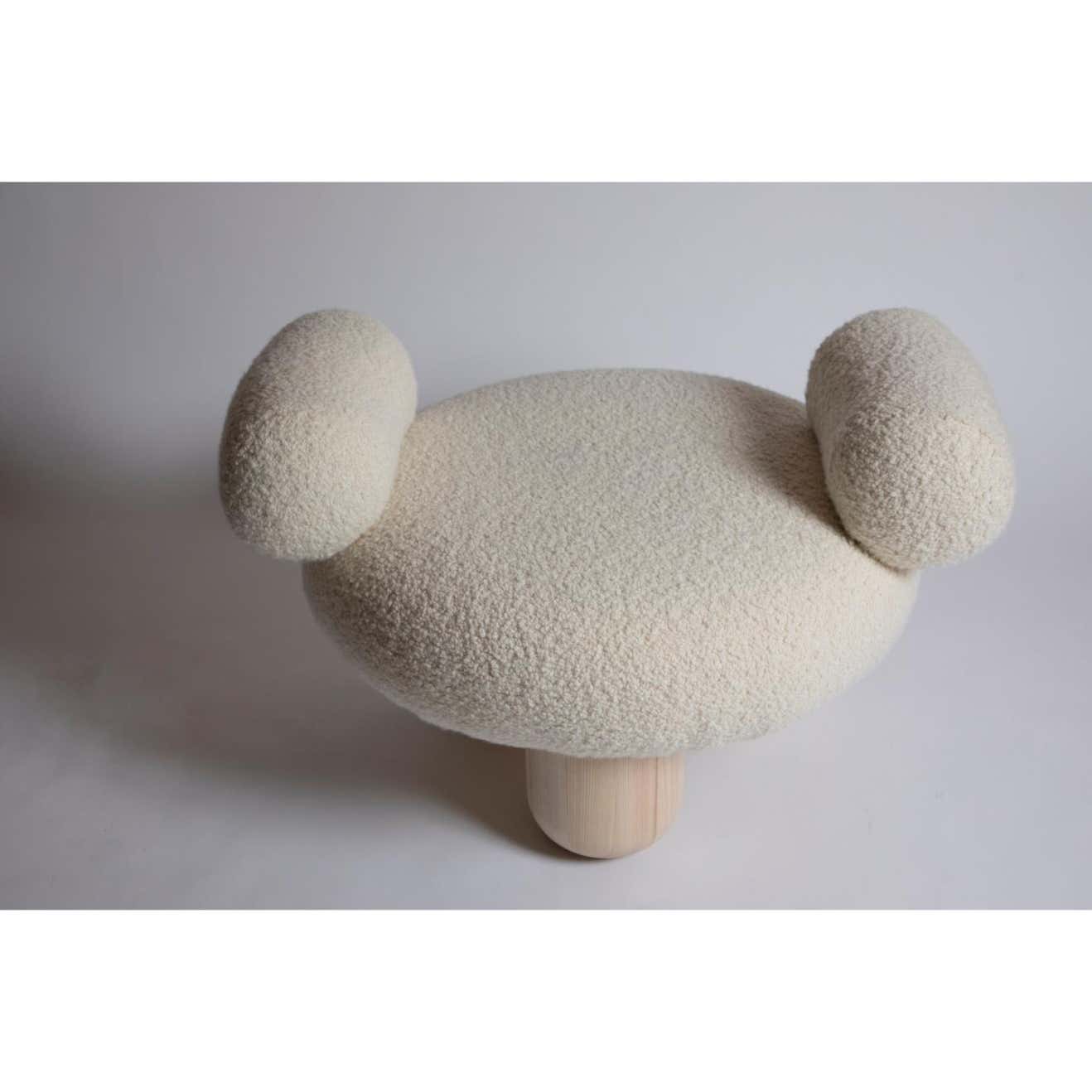 Kollu Teddy Bukle Kumaşlı Ahşap Huş Ayaklı Puf