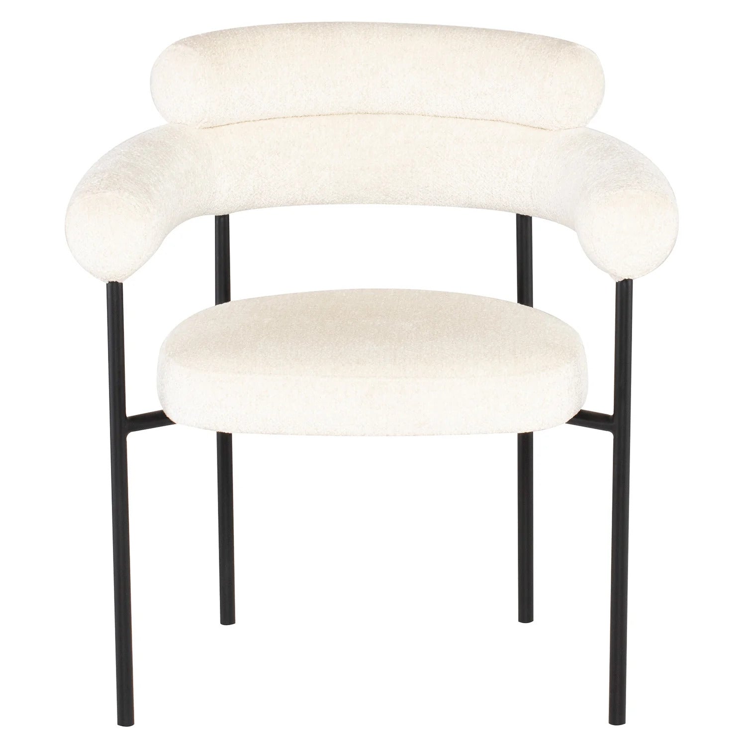 Modern white chenille chair with a curved back and metal legs, designed for home and office use.