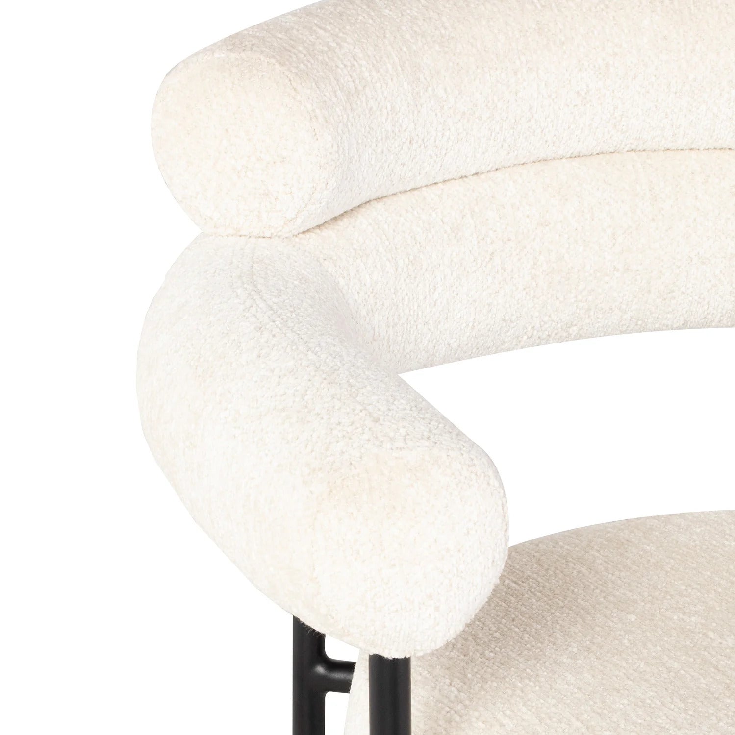 Portia beyaz şönil kumaşlı sandalye metal ayaklı, yumuşak ve şık kolları ile modern mobilya.