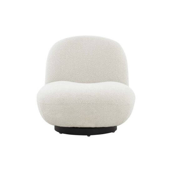 Beyaz Pofuduk Buklet Teddy Siyah Ahşap Ayaklı Berjer