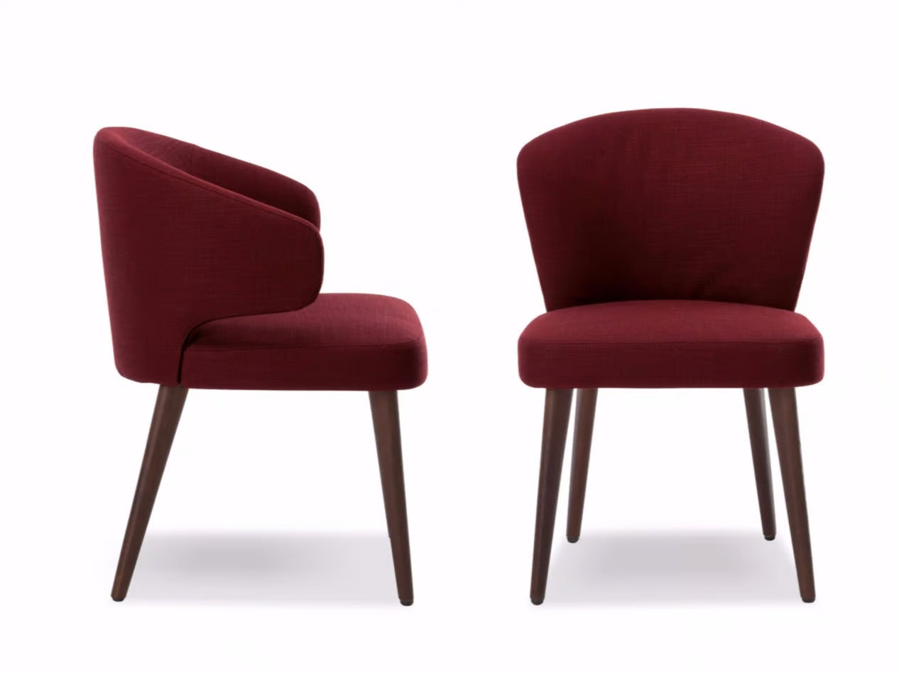 Aston Bordo Keten Kumaş Döşemeli Ahşap Ayaklı Sandalye, modern tasarım, konforlu oturum, 55x58x74 cm ölçüler.