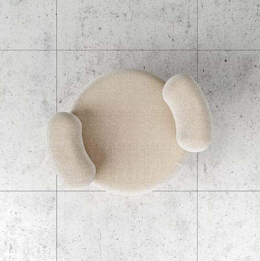 Kollu Teddy Bukle Kumaşlı Ahşap Huş Ayaklı Puf