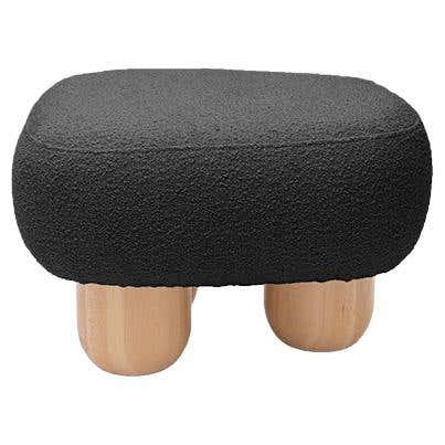 Siyah Teddy KumaşlıYuvarlak Formlu Ahşap Yuvarlak Ayaklı Puf