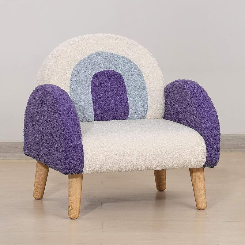 Mor Gökkuşağı Teddy Kumaşlı Ahşap Ayaklı Çocuk Odası Berjer Koltuk