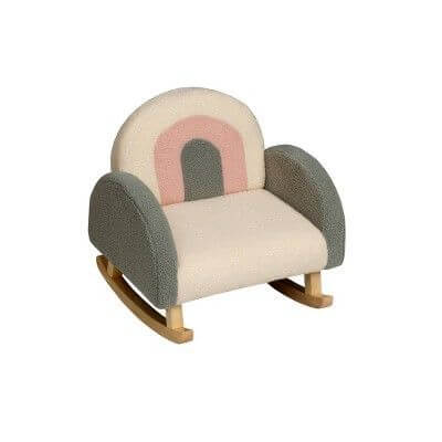 Gri Pembe Teddy Kumaşlı Gökkuşağı Desenli Kız Erkek Çocuk Odası Sallanan Koltuk