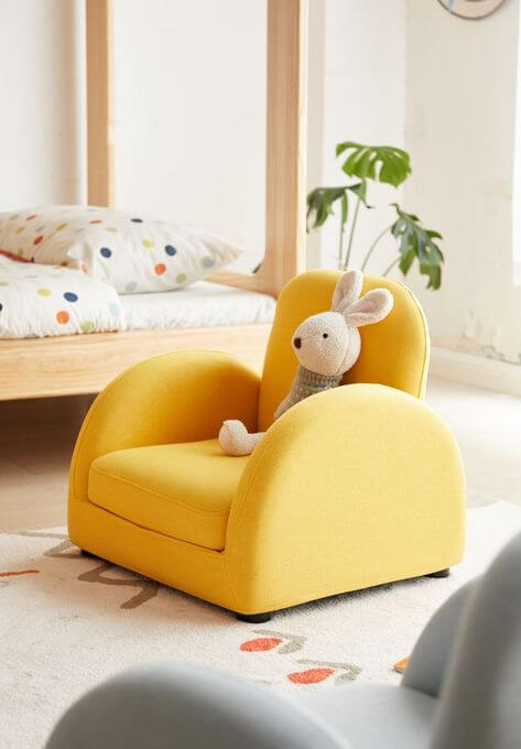 Sarı Keten Kumaşlı Erkek Kız Çocuk Odası Puflu Berjer