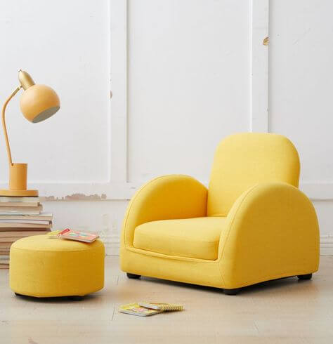 Sarı Keten Kumaşlı Erkek Kız Çocuk Odası Puflu Berjer