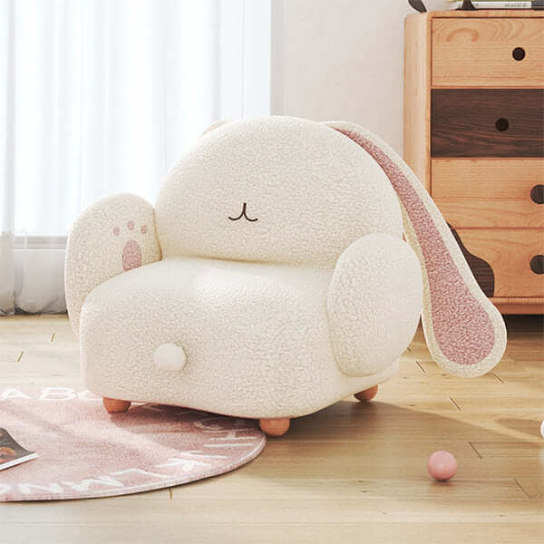 Tavşan Fromlu Pembe Kulaklı Beyaz Teddy Kumaşlı Kız Erkek Odası Koltuk