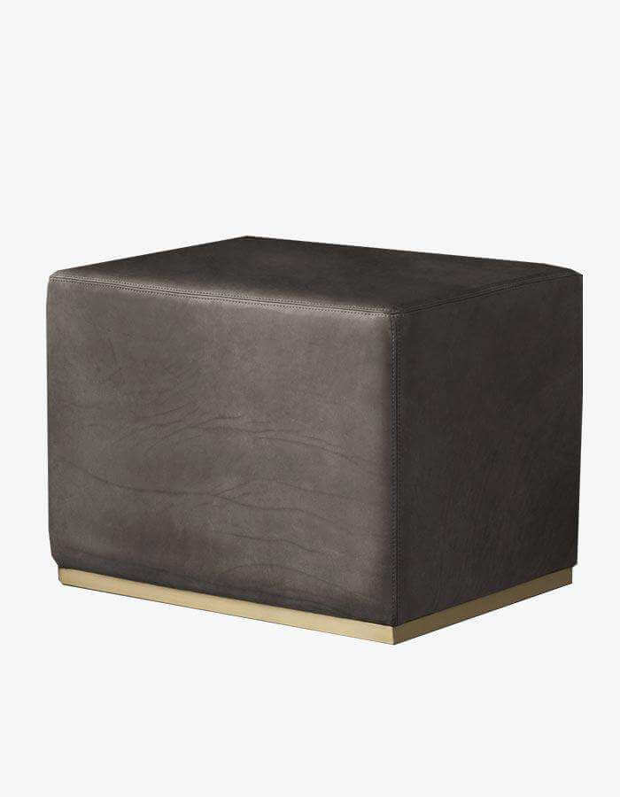 Pirinç Rengi Detaylı Küp Gri Suni Deri Puf - Pufcu