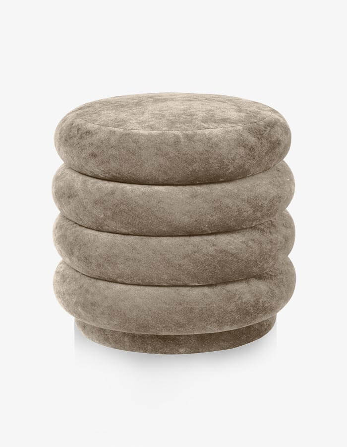 40 cm Çap Açık Kahverengi Nubuk Kumaşlı Yuvarlak Puf