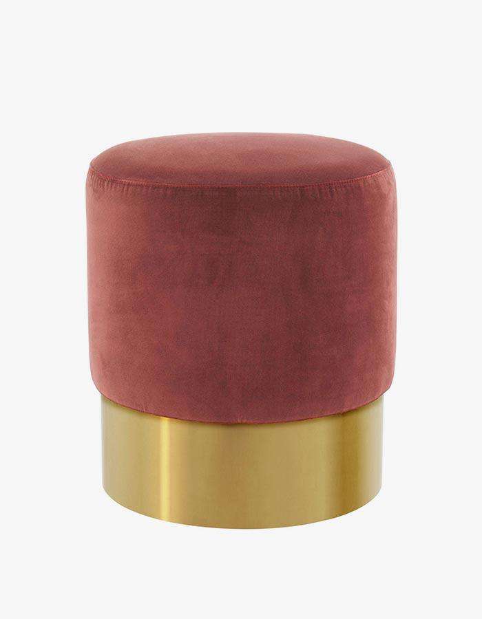 Kiremit Kadife Pirinç Rengi Metal Ayaklı Puf - Pufcu