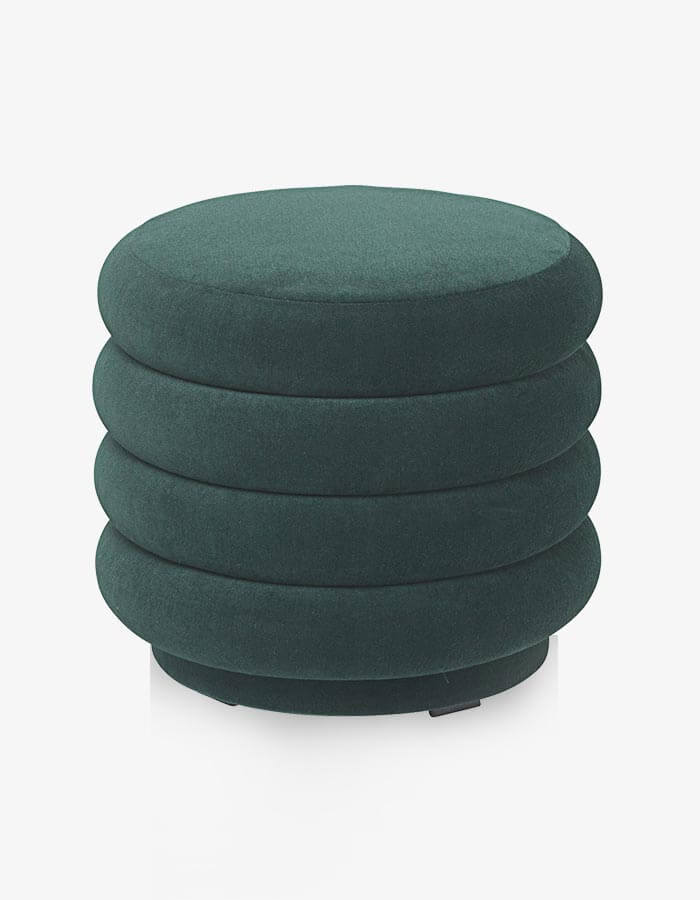 40 cm Çap Yeşil Kadife Kumaşlı Yuvarlak Puf