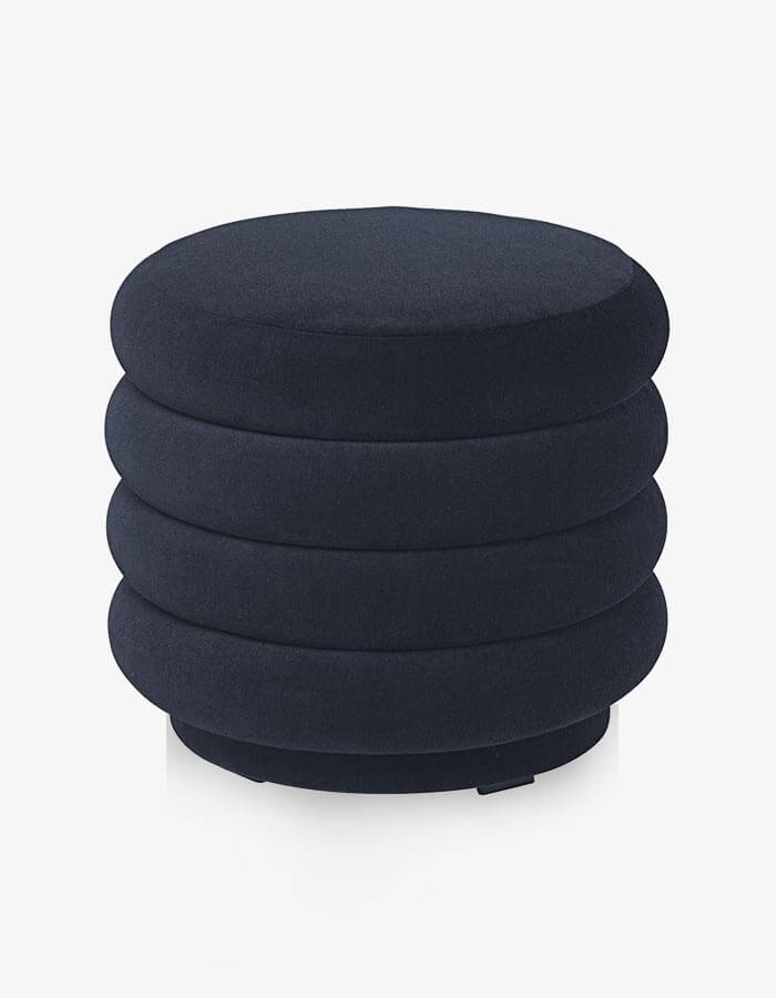 40 cm Çap Lacivert Kadife Kumaşlı Yuvarlak Puf