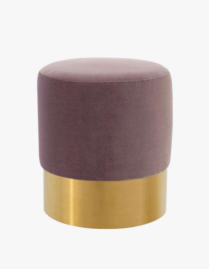 Lila Kadife Pirinç Rengi Metal Ayaklı Puf - Pufcu