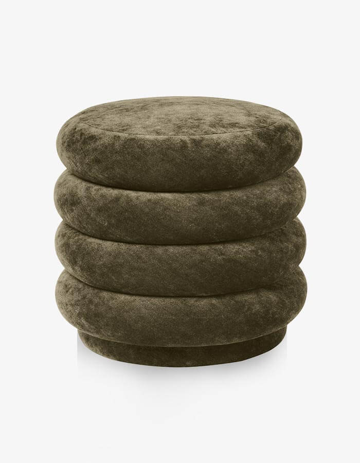 40 cm Çap Kahverengi Nubuk Kumaşlı Yuvarlak Puf